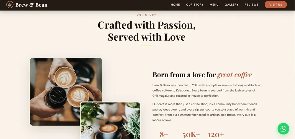 Brew and Bean cafe website